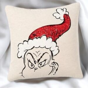 🆕 Pottery Barn Teen Grinch red sequin pillow case cover (no insert) - Dr. Seuss